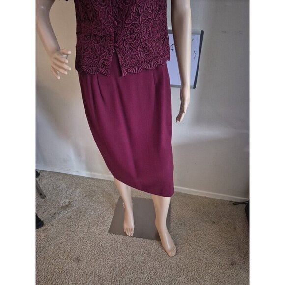 Talbots Women's Size 10  2-Piece Set Burgundy Lacey Blouse And Wool Skirt Set - Picture 3 of 16